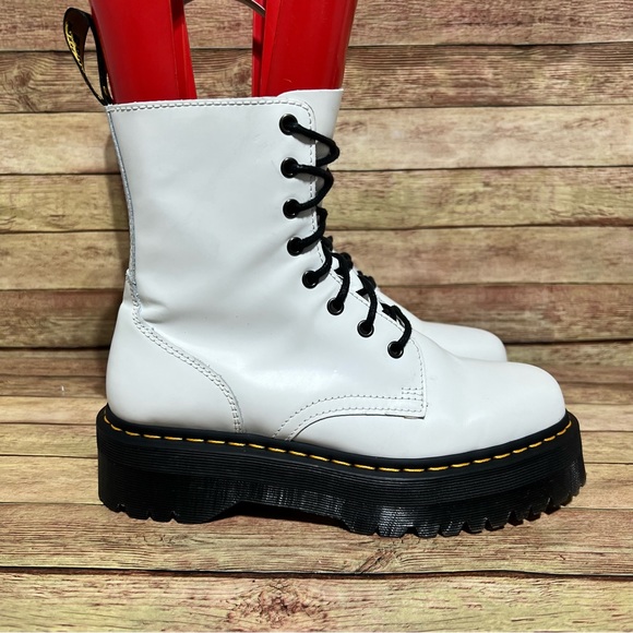 Dr. Martens White Leather Jadon Lace Up Boots - Picture 3 of 9